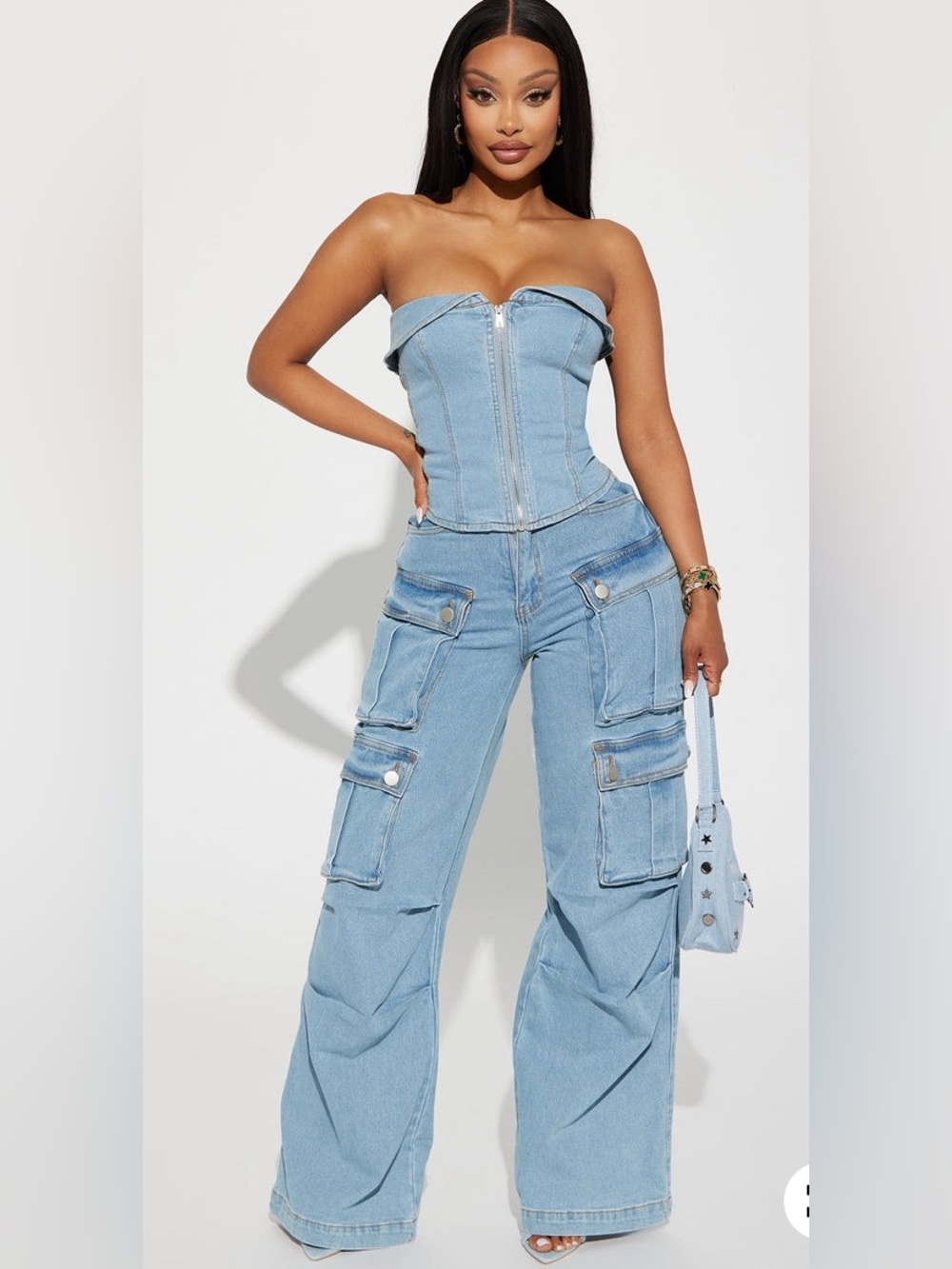 Light Blue Cargo Denim Pants - Picture 2 of 2